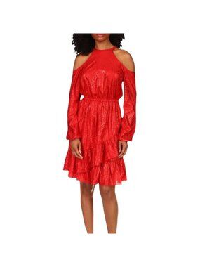 MICHAEL Michael Kors Women's NWT $165 Red Metallic Cold-Shoulder Dress, Size XL